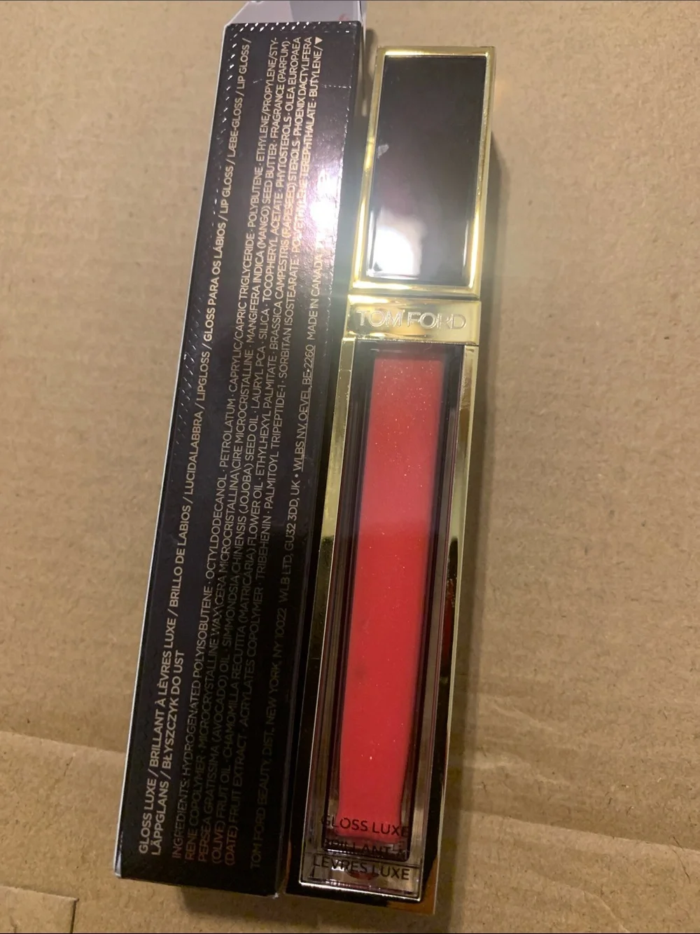 Tom Ford Lip Lacquer Shine in Coral-Pink with Gold Trim
